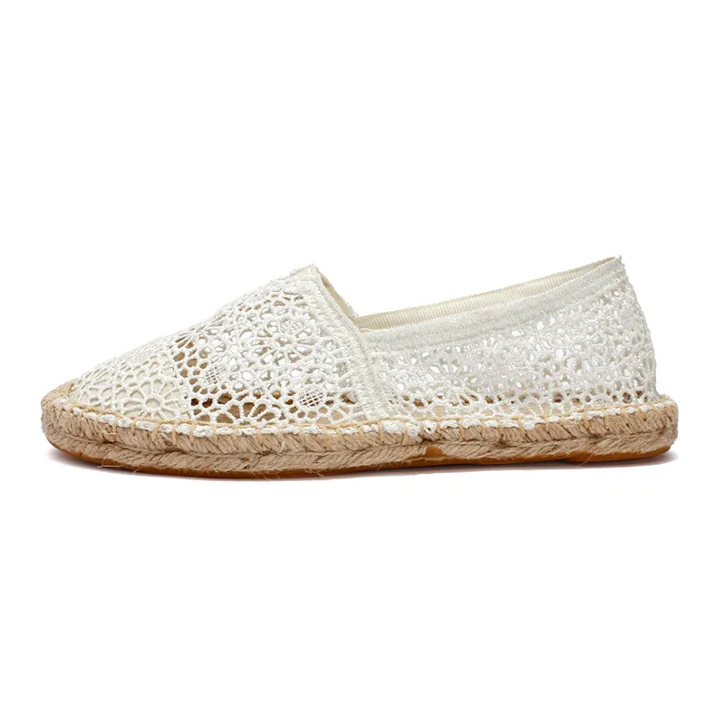 Espadrilles Fishman/летние женские лоферы; спортивная Женская кружевная Свадебная обувь для невесты; элегантная женская прогулочная пляжная обувь; однотонная обувь на плоской подошве с вышивкой - Цвет: Beige