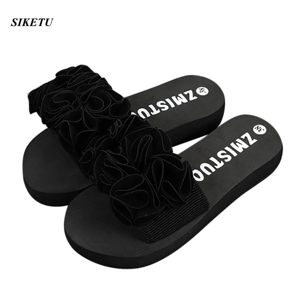 Summer Woman Shoes Women Flower Summer Sandals Slipper Indoor Outdoor Flip-flops Beach Shoes Ladies Platform Slipper New L*5 - Цвет: Black