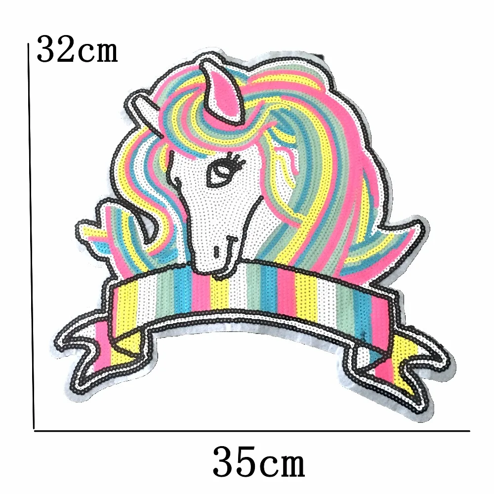 

1PC Big Sequin Unicorn Patches for Clothing Sew On Colorful Sequined Patch Horse Badge Handmade Craft Stickers DIY Decoration