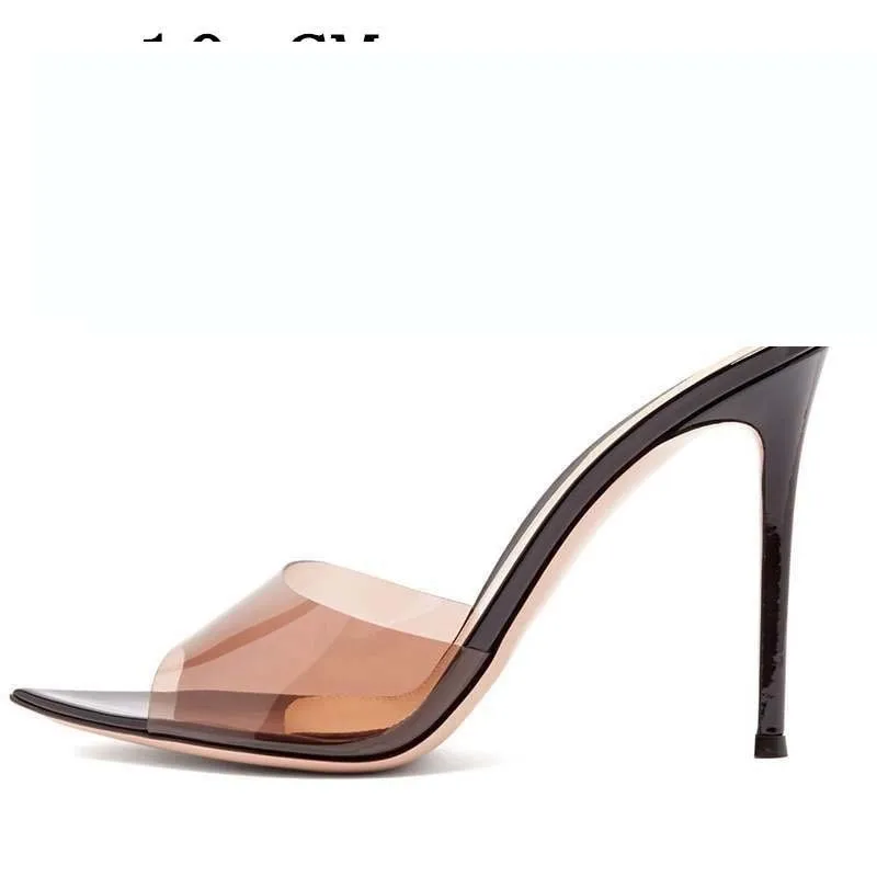

YECHNE Transparent Women's Slippers Summer Woman High Heels Shoes Serpentine Peep Toe Slippers Fashion Transparent Slippers