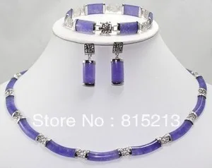 

ddh0913 Beautiful Set Jewelry Purple Jade Earring Bracelet Necklace