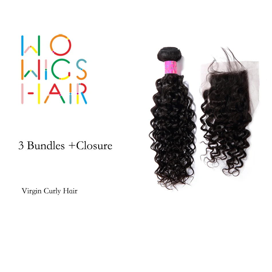 WoWigs Hair Malaysian Curly Virgin Hair Tight Curl Weaves, Unprocessed Malaysian Virgin Hair With Closure