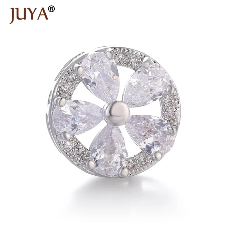 

Supplies For Jewelry Wholesale 1pcs 14mm Luxury CZ Crystal Sun Flower Connectors For Jewellery Making Round Flower Spacer Beads