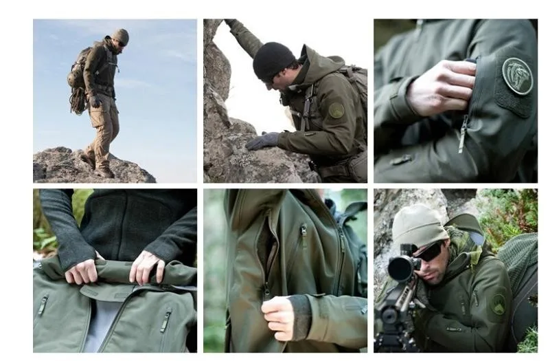 Externo de Pele de Tubarão Esporte com Capuz para Caça Jaqueta Militar Camuflagem Masculina Impermeável Tactical Revestimento Macio Uso Tad 5 macio esporte com capuz para caça