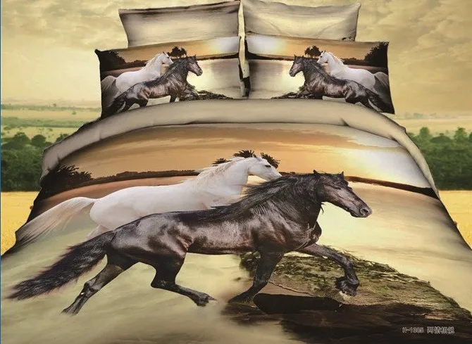 5pcs white black horse bed linens sheets 3d Bedding Sets bag Duvet Cover Set Bed comforter sets bedspreads with quilt | Дом и сад