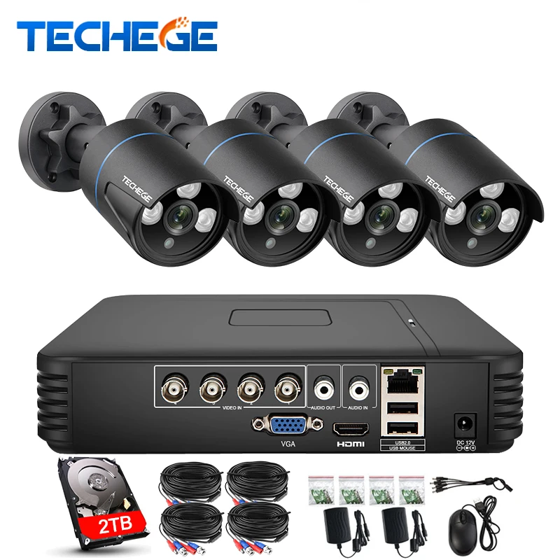 preço Techege 4CH CCTV Sistema 720 p HDMI CCTV DVR 1.0 MP AHD Câmera À Prova D Água IR Ao Ar Livre Câmera De Segurança de 1200 TVL kit de vigilância