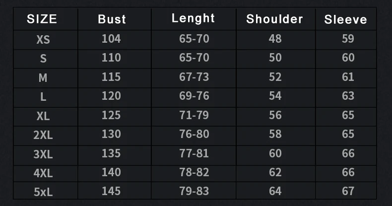 XS-5XL