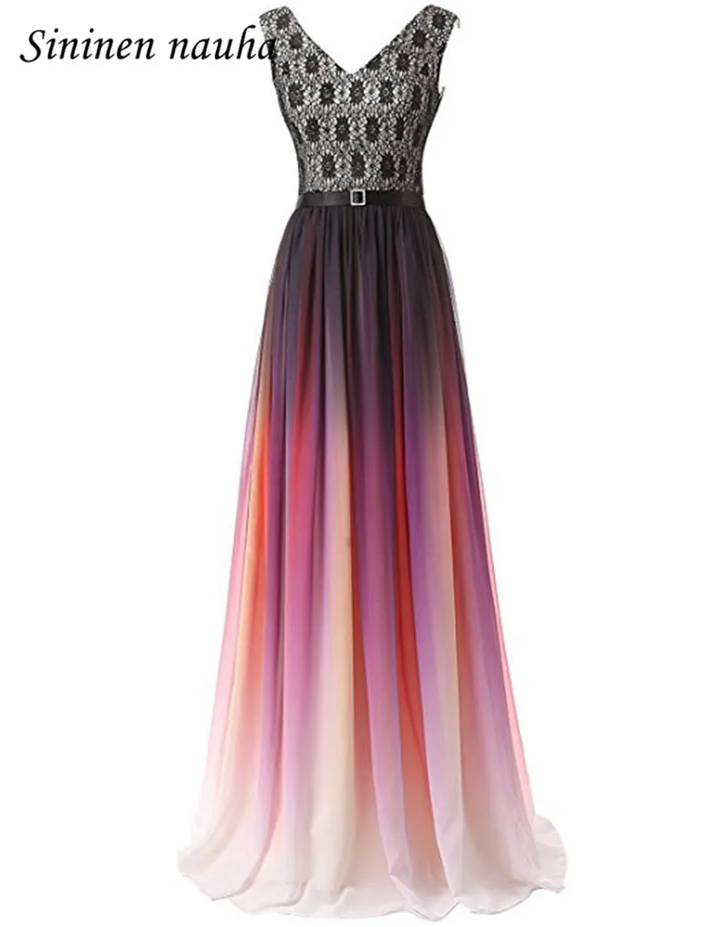 

Gradient Ombre Long Evening Formal Dresses Prom Party Dress V Neck A Line Chiffon Juniors Vestidos De Festa Robe De Soiree 210