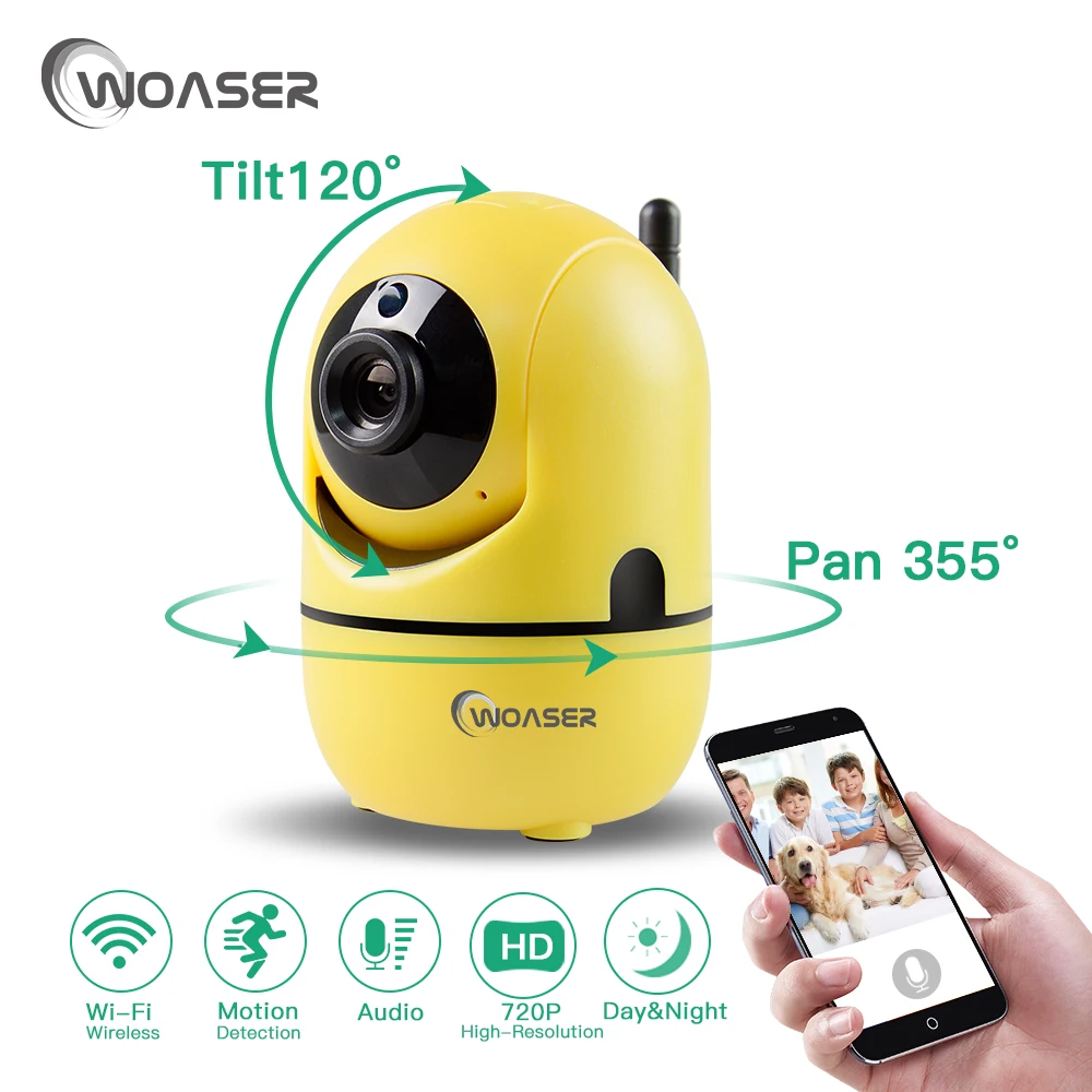 WOASER 720P Home Security Wifi IP Camera 1.0MP PTZ Wifi Camera 3.6MM Lens IR Night Vision Two