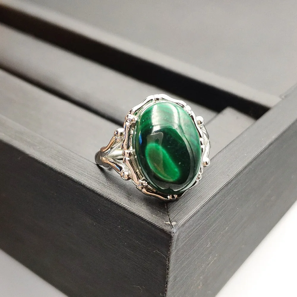 

Genuine Natural Green Malachite Chrysocolla Adjustable Ring 14x10mm Woman Silver Oval Shape Best Gift Drop Shipping AAAAA