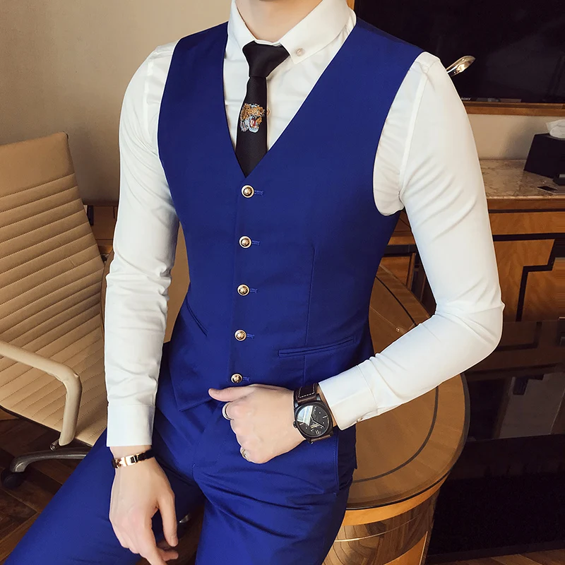 

Noble Men's Suit Vests Pure Color Waistcoat Male Slim Design Vest High Quality 7 Colors Optional S-XXXL