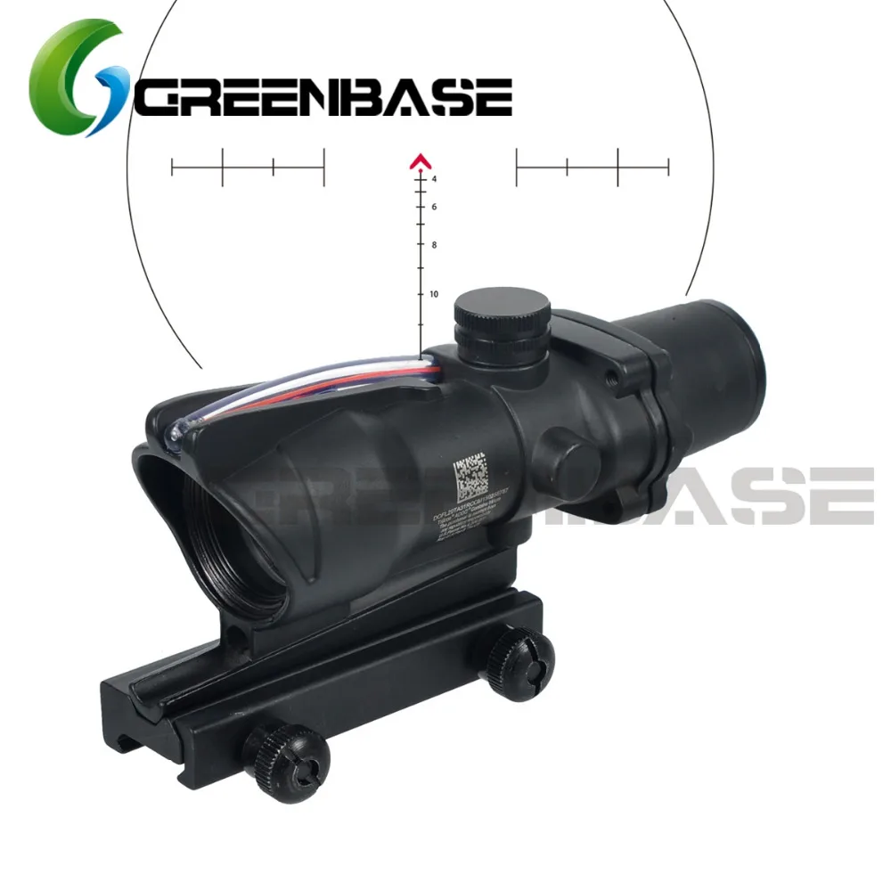 

Greenbase Tactical ACOG Hunting Riflescope Chevron Reticle ACOG 4X32 Scope Real Fiber Optics Red Green Illuminated Optical Sight