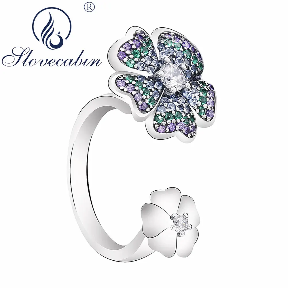 

Slovecabin Romantic 925 Sterling Silver Glorious Blooms Finger Rings With Multi-Colored CZ For Female Wedding Rings Bague Femme