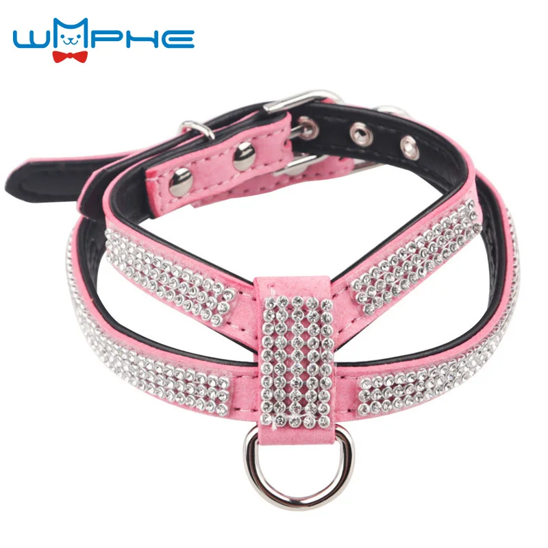 Soft Suede Fabric Fashion Bling Rhinestone Leather Dog Harness Leash for Small Dog Puppy Cat Chihuahua