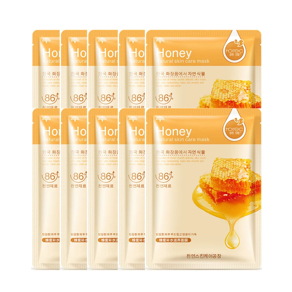 

HanChan 10Pcs/Lot Honey sheet mask Face Skin Care moisturizing Oil-control Blackhead Remover Face Masks korean skin care