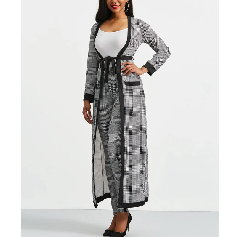 حار بيع مكتب سيدة دعوى طويلة معطف + تسعة السراويل + حبال منقوشة ثلاثة قطعة الأزياء بدلة أنيقة عالية جودة النساء مجموعة مرنة حار بيع مكتب سيدة دعوى طويلة معطف + تسعة السراويل + حبال منقوشة ثلاثة قطعة الأزياء بدلة أنيقة عالية جودة النساء مجموعة مرنة