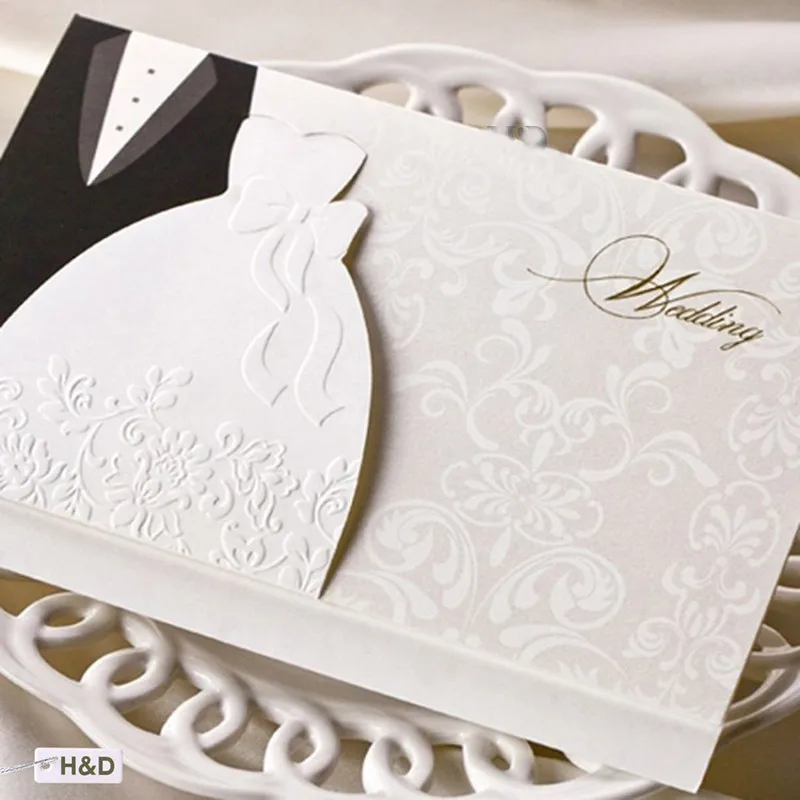 HOT 50pcs Laser Cut Western-style Groom & Bride Clothes Wedding Invitations Cards Customizable Printable Wedding Party SupplIes (3)