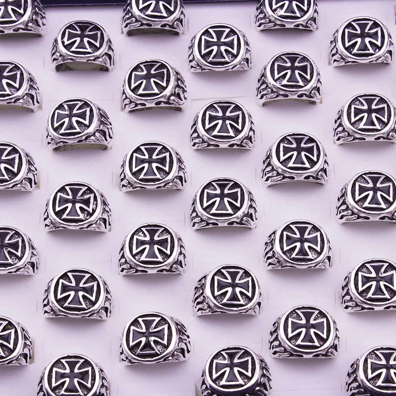 

20PCS/Lot Steel Titanium Red Armor Shield Knight Templar Crusade Cross Ring Medieval Signet Retro Vintage Wholesale Mix Sizes
