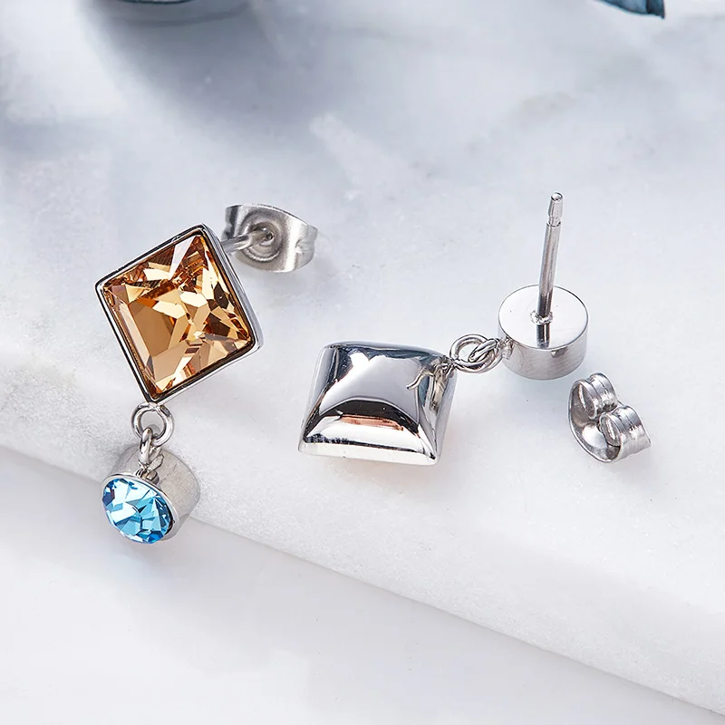 Cdyle Women Drop Earrings Crystals From Swarovski Luxury Cdyle Women Drop Earrings Crystals From Swarovski Luxury Gold Blue Purple Fashion Jewelry Square Stone Earring In