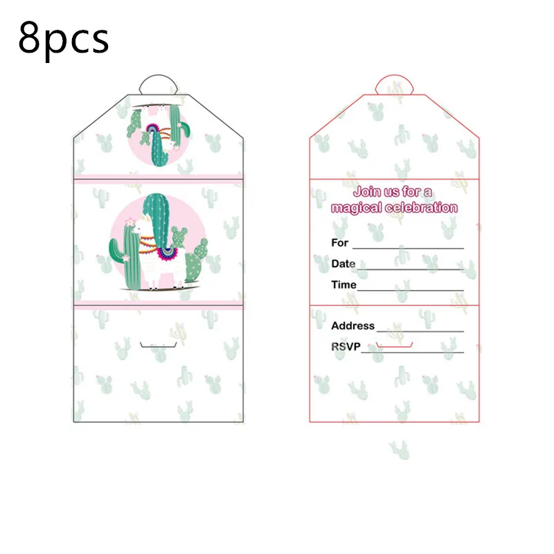 

Cartoon Alpaca Cactus Theme Party Paper Invitation Card Kids Happy Birthday Party Supplies Decoration Favors