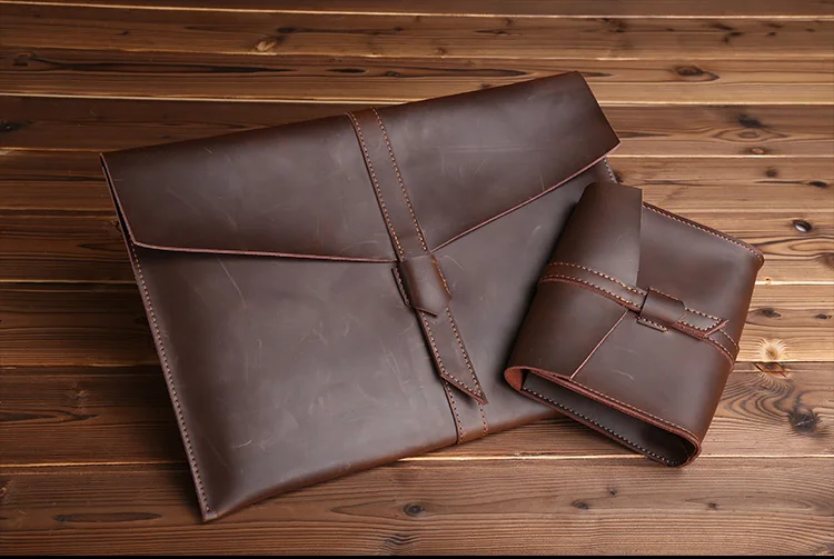 coffee 15 inch Натуральная кожа A4 подшивки документов сумка 13/15 дюймов Macbook Pro iPad Pro сумка для хранения внутренняя куртка записная книжка чехол для планшета - Цвет: coffee 15 inch