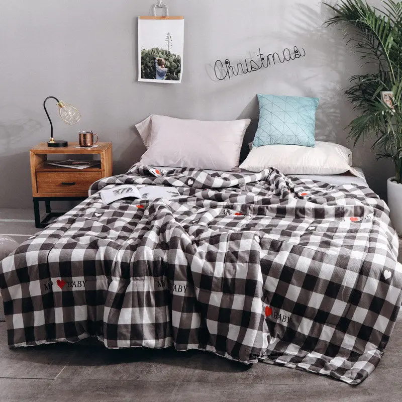 

Nodic Print Bedspread Summer Quilt Duvet Fashion Solid Thin Air-conditioned Warm Comforter Washable Adult Blanket Home Bedding