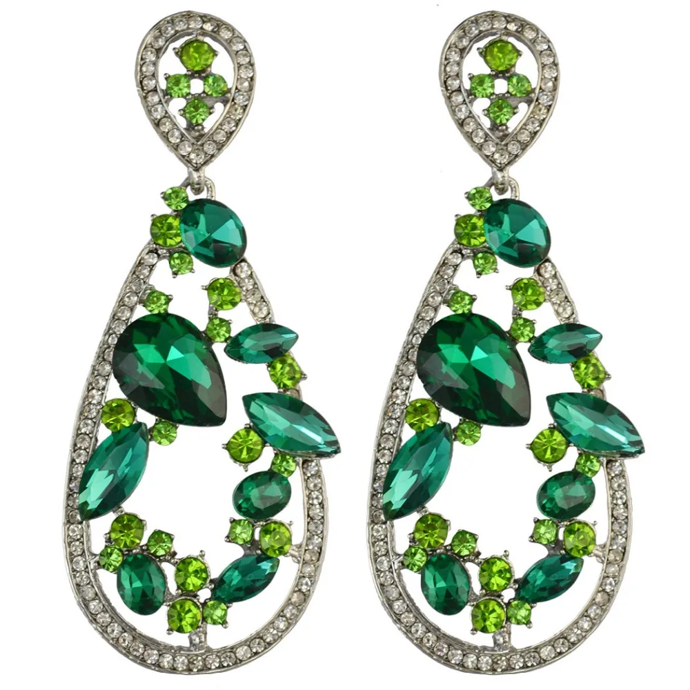 

SANYU Luxury Bride Green Purple Crystal Earrings Women Wedding Jewelry Big Pendants Statement Bridal Drop Earrings Long Brincos