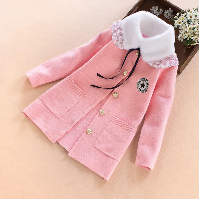 

Girls coats 2017 autumn winter princess lapel coat With pocket thick warmer kids Outerwear Lovely Children Clothes 7 8 9 10 13T