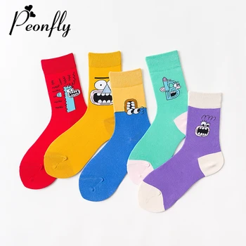 

PEONFLY Women Cartoon Character Cotton Socks Art Female Short Cute Karajuku Happy Socks Hipster Fashion Animal Print Ankle Socks