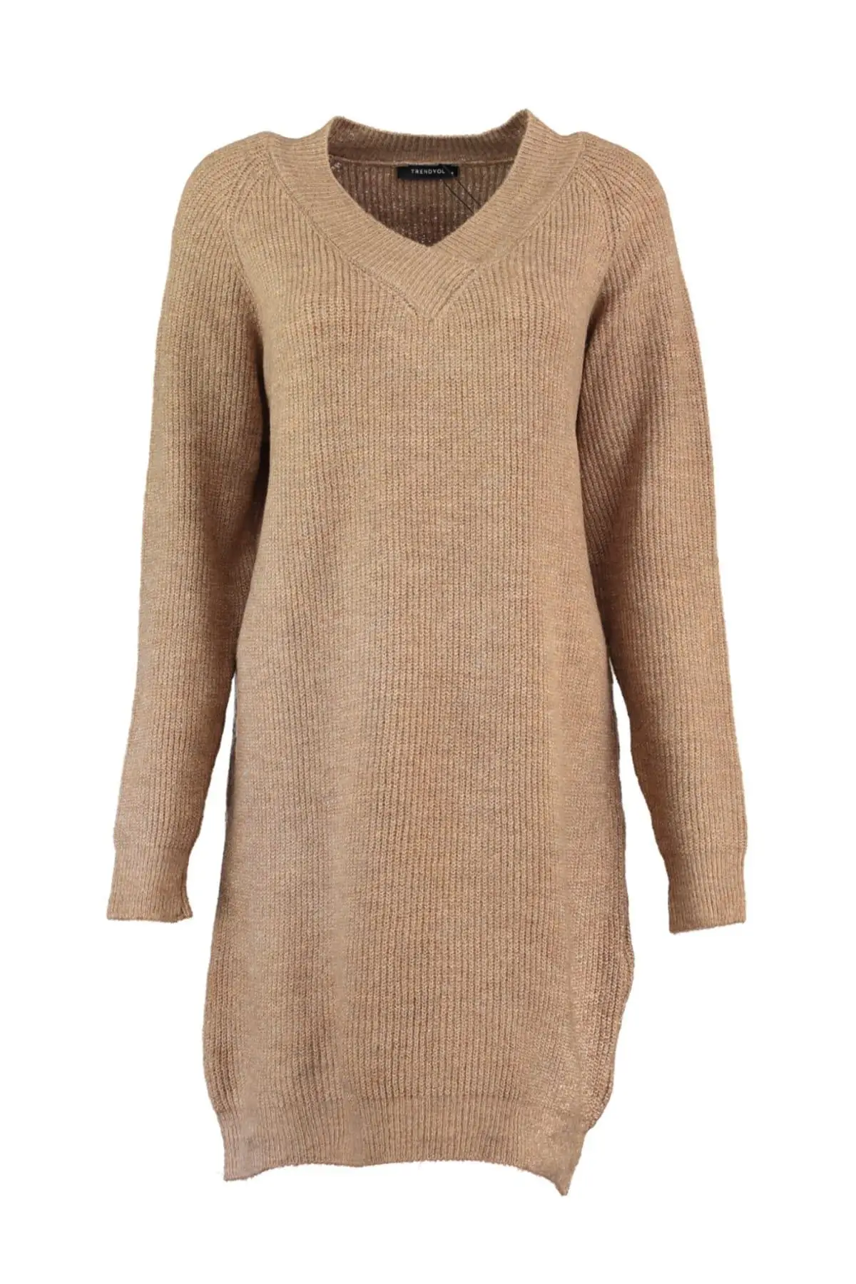 

Trendyol WOMEN-Camel V Neck Sweater Dress TWOAW20XS0027