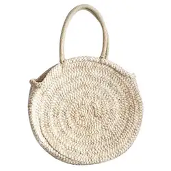 Круглая соломенная сумка сумки популярная летняя плетеная Сумка из ротанга Женская Ручная плетеная пляжная сумка натуральная овальная