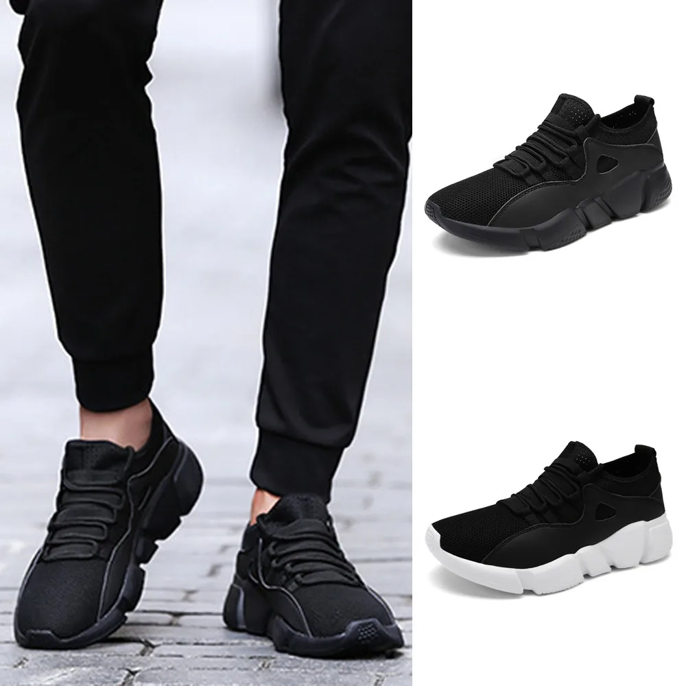 

2019 Men Solid Cross Tied Round Toe Mesh Gym Shoe Running Shoes Sneakers Running Shoes Sports Shoe New 35