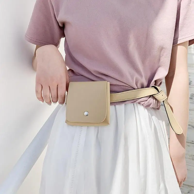 Одноцветная маленькая модная поясная сумка с клапаном для женщин, супер мини-сумка из искусственной кожи, Женская поясная сумка
