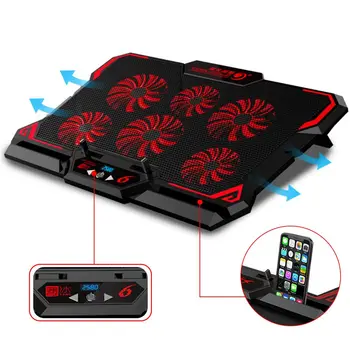 

Laptop Cooling Pad 6 Quiet Fans,12"-17 Portable Cooler Pad Stand with Phone Holder/2 USB Ports, LCD Screen,2600RPM Strong Wind
