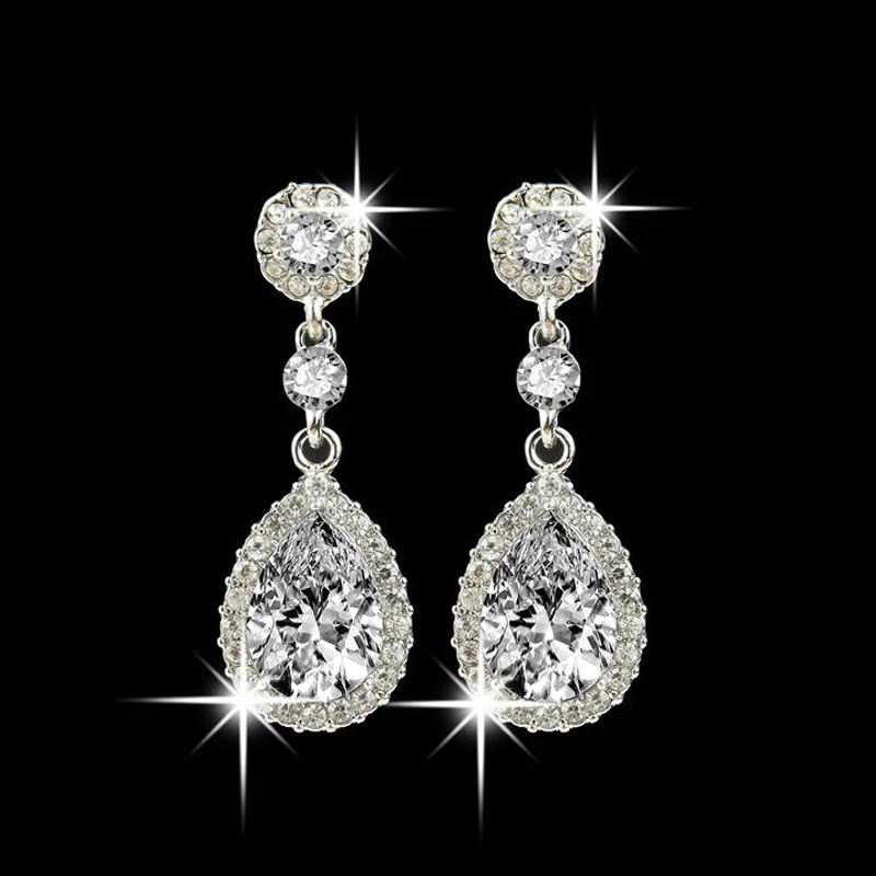 

Shining Fashion Crystals Earrings Silver Long Drop Earring Women Bridal Jewelry 5 Colors Wedding Accessories Gift For Friend