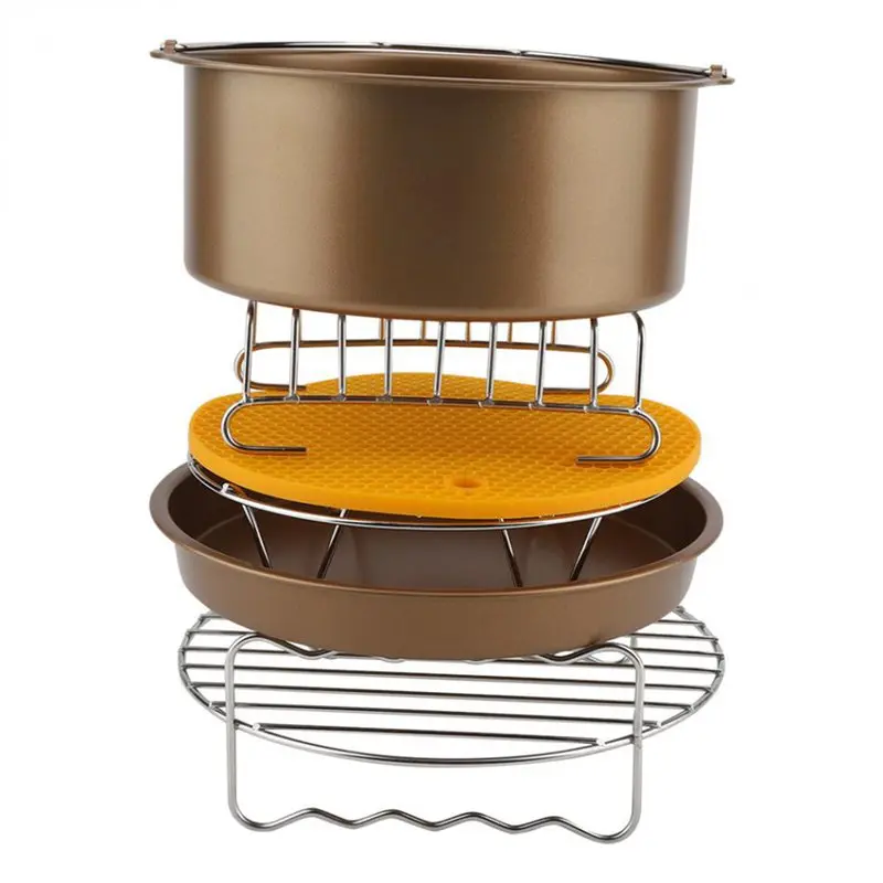 

Air Fryer Accessories 8 Inch For 9 Pieces Air Fryer Cake Barrel Pizza Pan Silicone Mat Bread Shelf Food Clip Metal Rack Holder