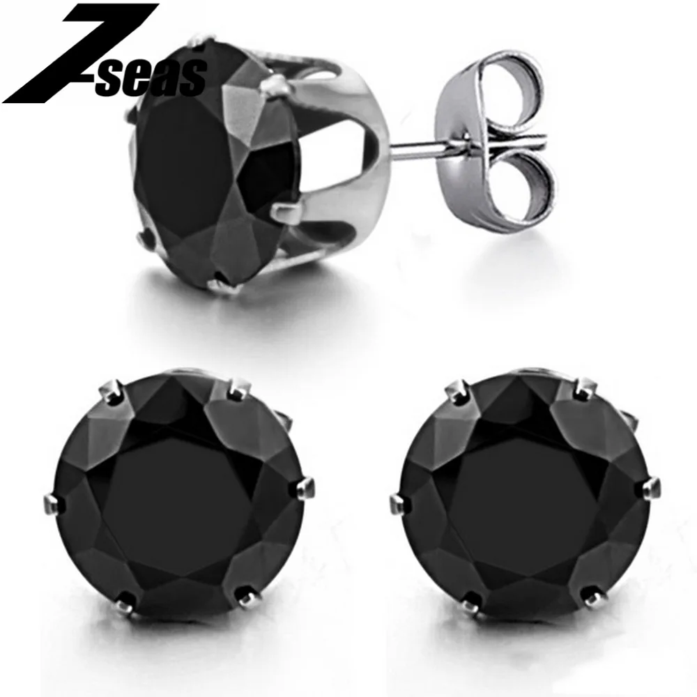 Fashion titanium steel earrings with personalized black crystal stud