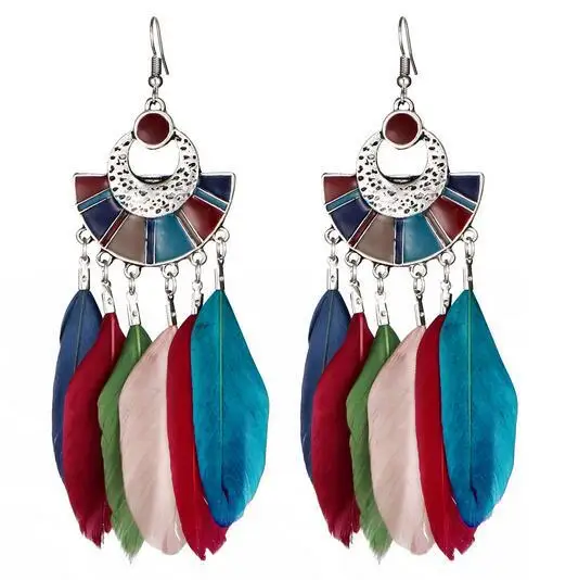 

Turkish Jewelry Tassel Feather Women Dangle Earrings Silver Color Earring Female Earings Femme Pusety Brincos Dropshipping