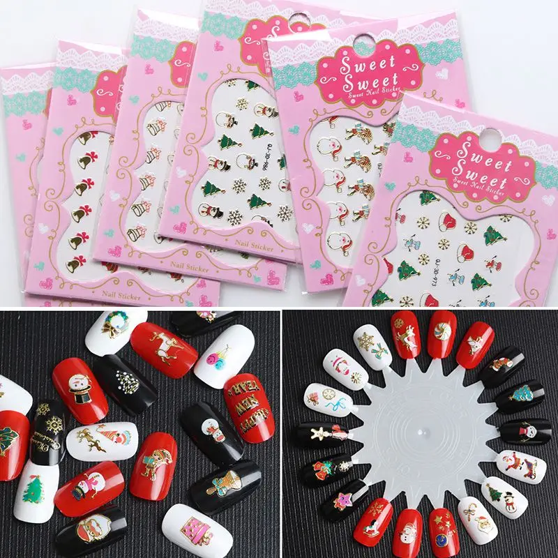 

Nail Art Nail stickers New Year Slider Tattoo Christmas Water Decal Santa Claus Snowman Full Wraps Designs Decals