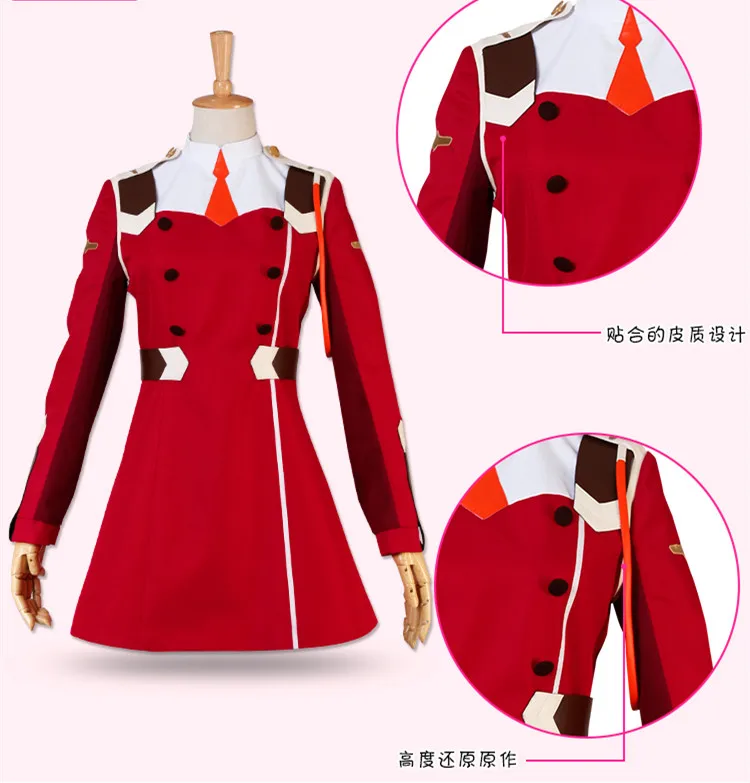 

DARLING in the FRANXX 002 Zero Two Cosplay Costume Halloween Uniform Dress+Headband+Socks S-XL