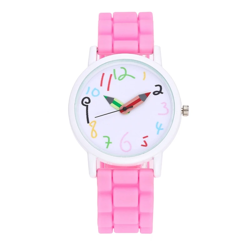 

New white case silicone belt children watches pencil pointer watch fashion girls kids paint clock wholesale dropshipping