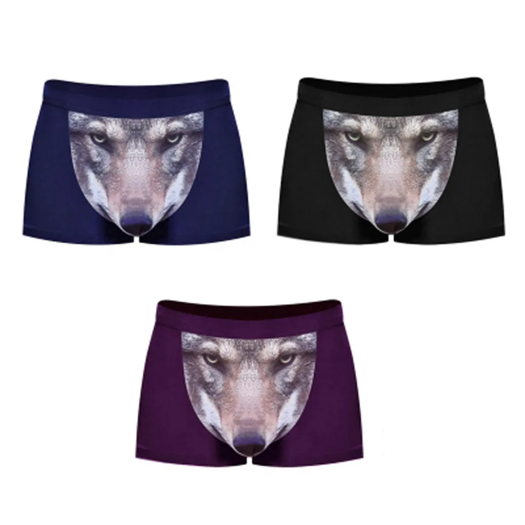 

3pc Wolf Underwear Men Cotton Funny Men's Boxer Pouch Bulge Sexy Boxershorts Breathable Spandex Mens Boxers Brand Panties