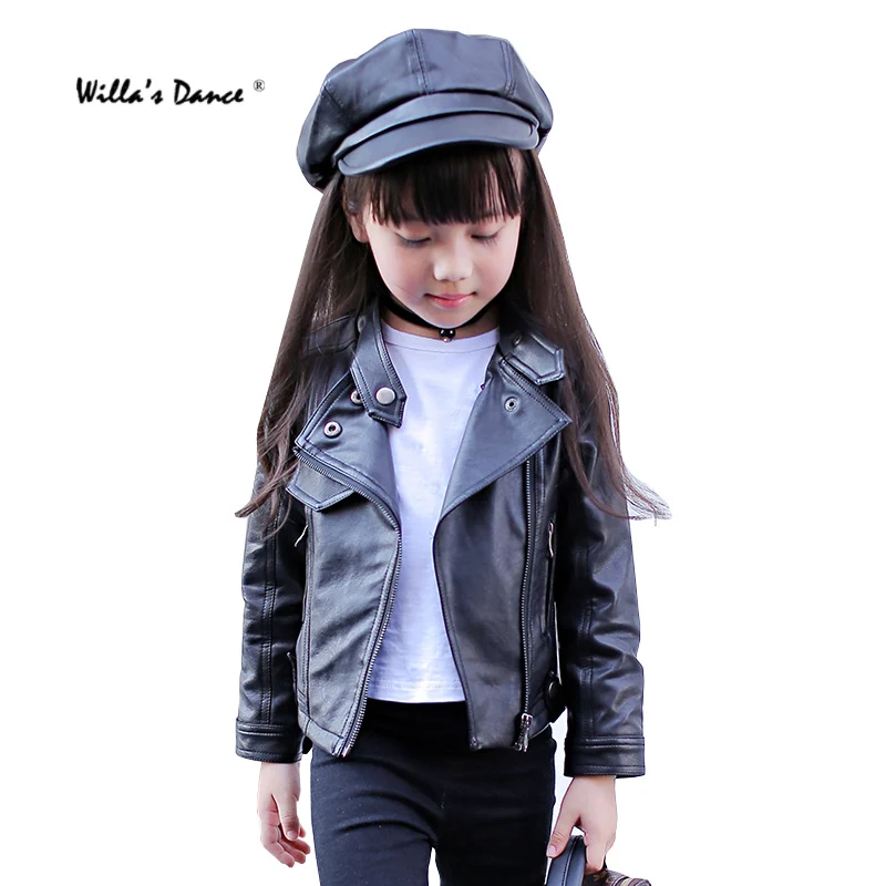 High Quality Girls Leather Jackets for Kids 2017 Autumn Waterproof Pu