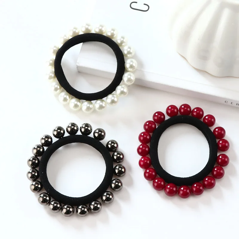 types of hair clips 1PC Fashion Girl Elastic Hair Band Pearl Black Hair Rope Elegance Women Hair Accessories Rubber Band Ponytail Holder Tie Gum bridal hair clip