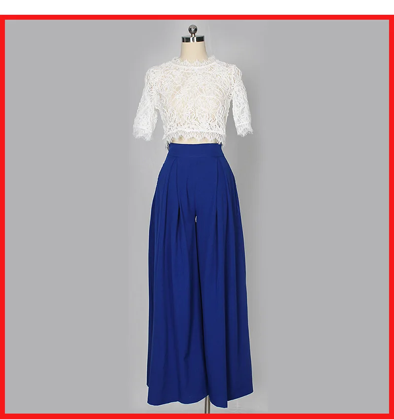 Pndodo модная женская одежда из двух частей летняя кружевная блузка укороченный топ и широкие брюки комплект из 2 предметов Повседневная Свободная пляжная одежда