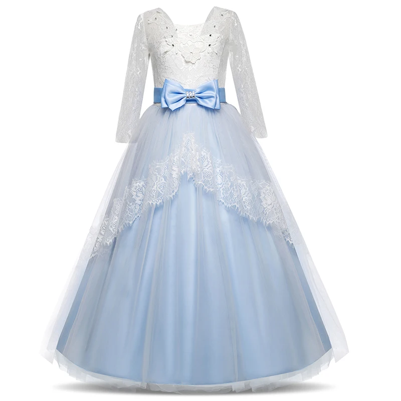 

5T-12T Wedding Dress Backless Long Sleeve Elegant Girls Bridesmaid Flower Girl Dresses Wedding Ceremony Gown Dress For Girl DEJO