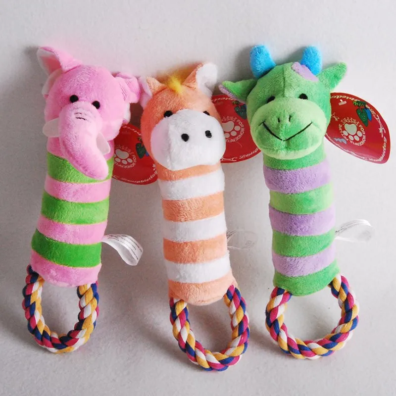 Free Shipping Cute Cotton Rope Plush Squeaky Toy Pet Dog Toy Chew