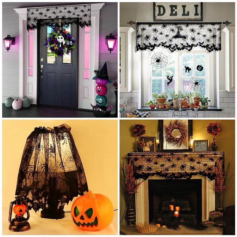 

Decoration Spider web pattern Fireplace Mantle Scarf Cover Curtains Shades Festive Party Supplies for Halloween