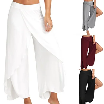 

2019 Women Trousers Sexy High Split Mid Waist Wide Leg Pants Fashion Casual Summer Beach Long Loose Harem Pants Female Trousers