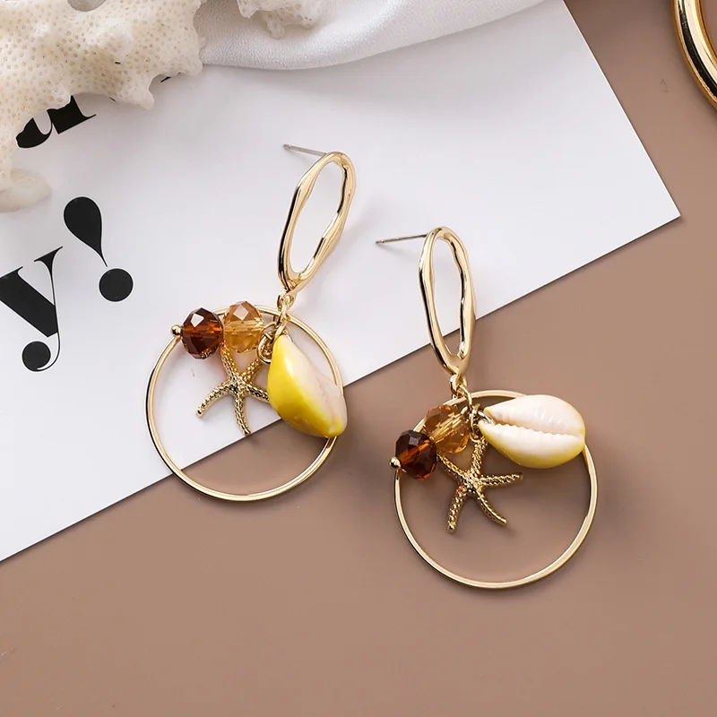 

2019 New Silver Needle Cute Conch Round Earring Cold Style Starfish Geometric Manual Drop Earrings for Women Jewelry Accessories